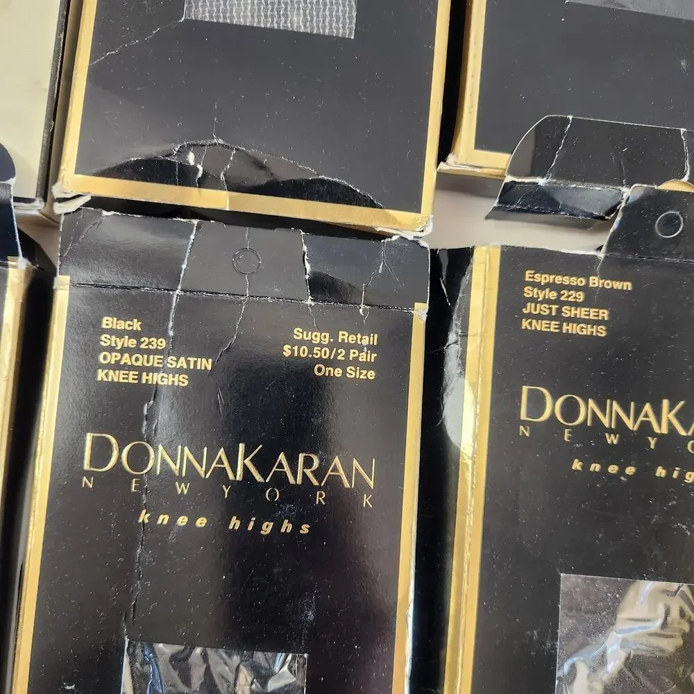 Vintage Donna Karan Knee High Stockings 10 Pairs Black Nude Brown One Size